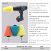 A handheld electric tool with three conical sponge polishing pads for car tyre and body detailing