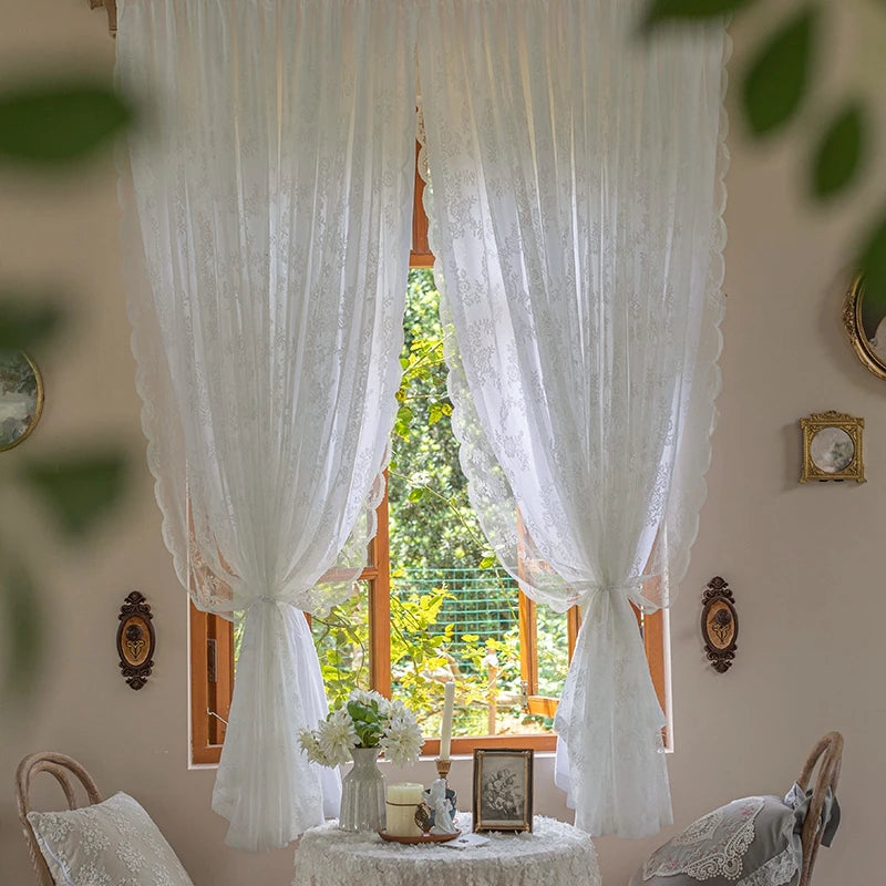 French Lace Sheer Curtains - White Tulle Voile Drapes for Bedroom & Living Room