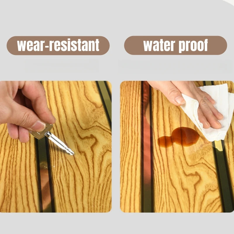 Peel and Stick Wood Slat Wallpaper with Gold Trim
