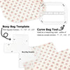 A set of acrylic bag making templates including a boxy bag template, curve bag tool, and various patterns for crafting bags.