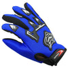 Blue and black full finger nylon riding gloves with anti-slip grip
