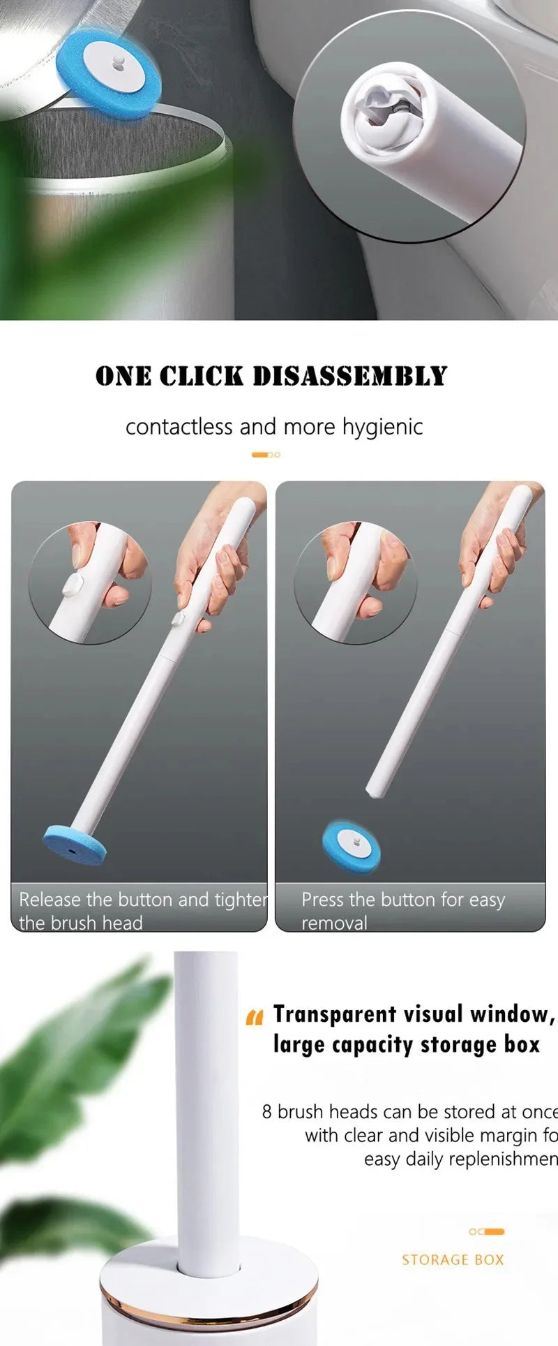 Wall-Mounted Disposable Toilet Brush Set with Refill Heads