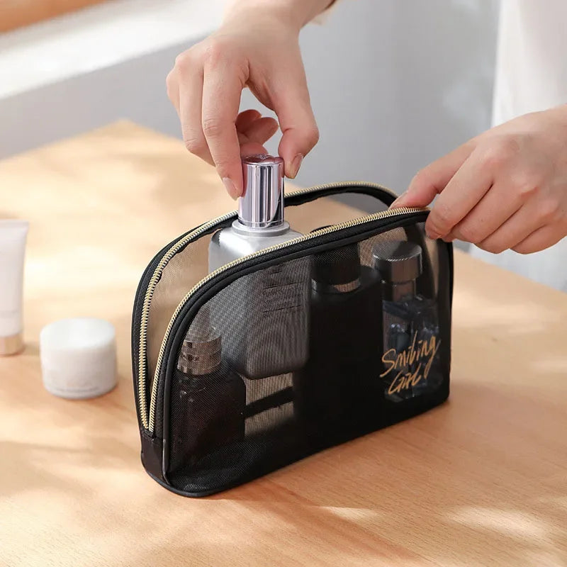 Large Capacity Mesh Travel Makeup Bag Organizer