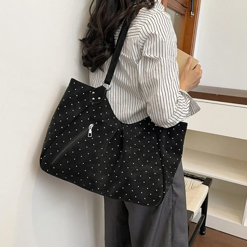 Polka Dot Shoulder Tote Bag with Adjustable Strap