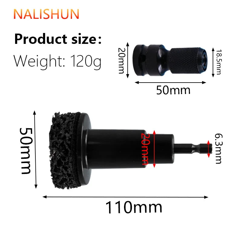 A black precision wheel hub rust removal kit showing a cylindrical tool with a textured end and a long shaft.