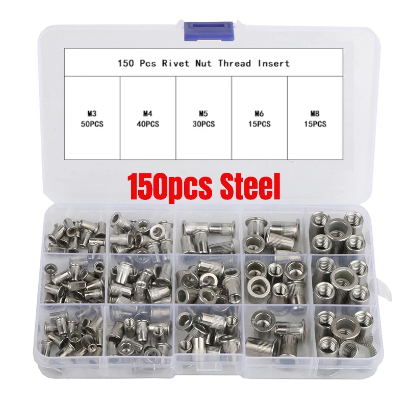 150-Piece Rivet Nut Kit with Gun and Mandrels