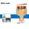 M22 male brass pressure washer adapter with a 20.5mm connection and a 1/4 thread.