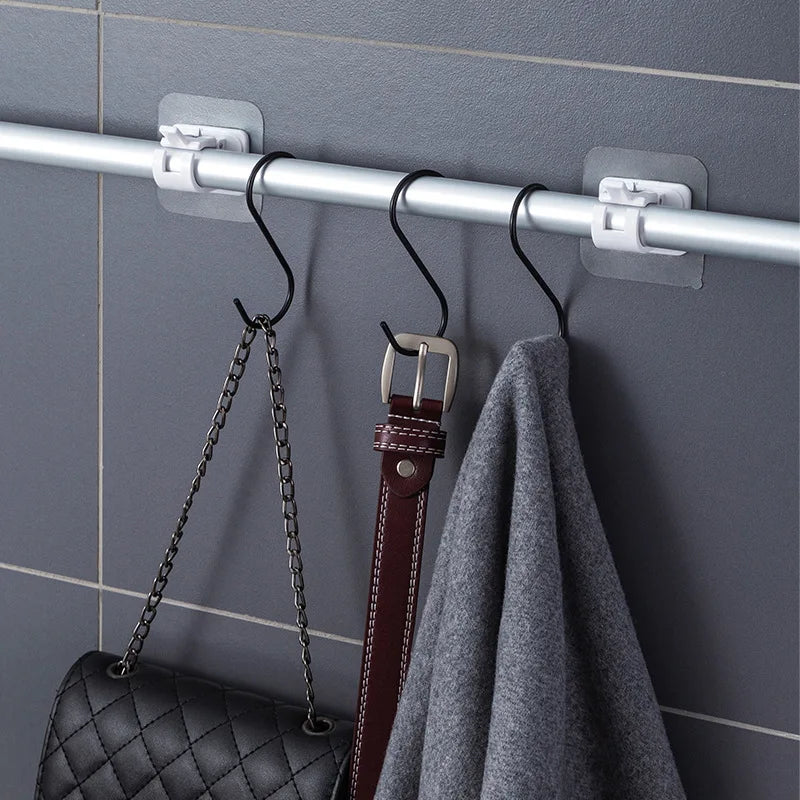 Self-Adhesive Curtain Rod Holders - No-Drilling Clamp Hooks