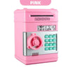 Pink electronic password piggy bank with an automatic bill feeder and numeric keypad
