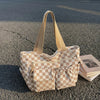 Corduroy Checkerboard Tote Bag with Multiple Pockets