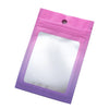 A purple gradient resealable zipper pouch with a clear window is shown against a white background.