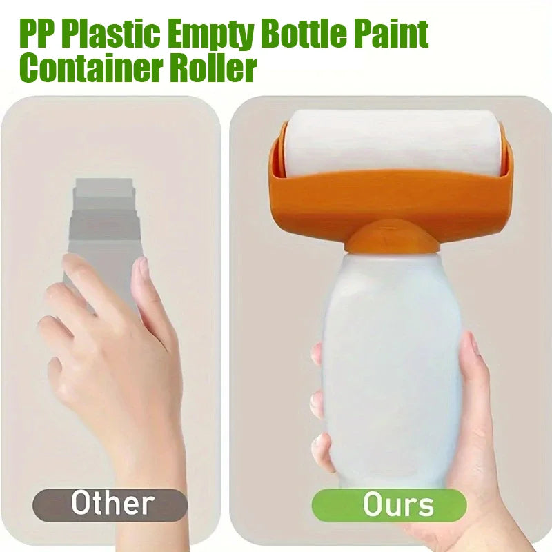 A hand is using a PP plastic empty bottle paint container roller to apply paint.