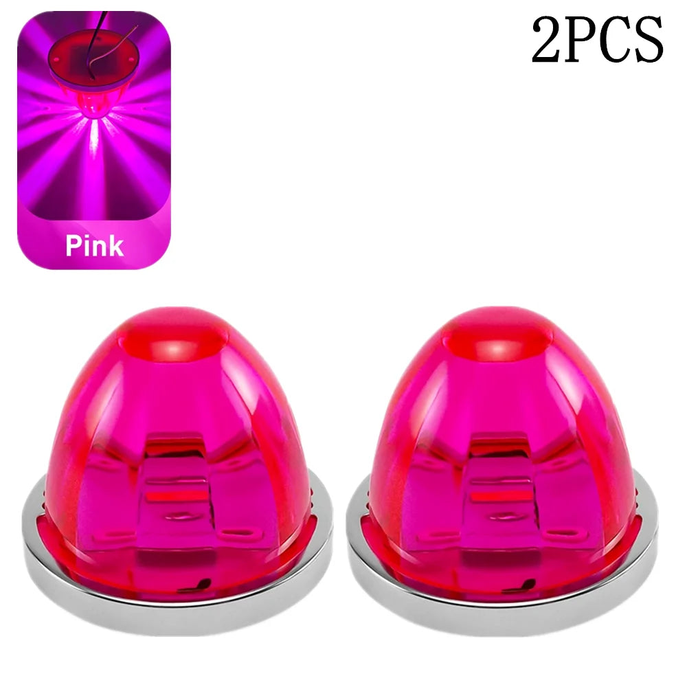 Two pink waterproof LED side marker lights for trucks, trailers, and vans.