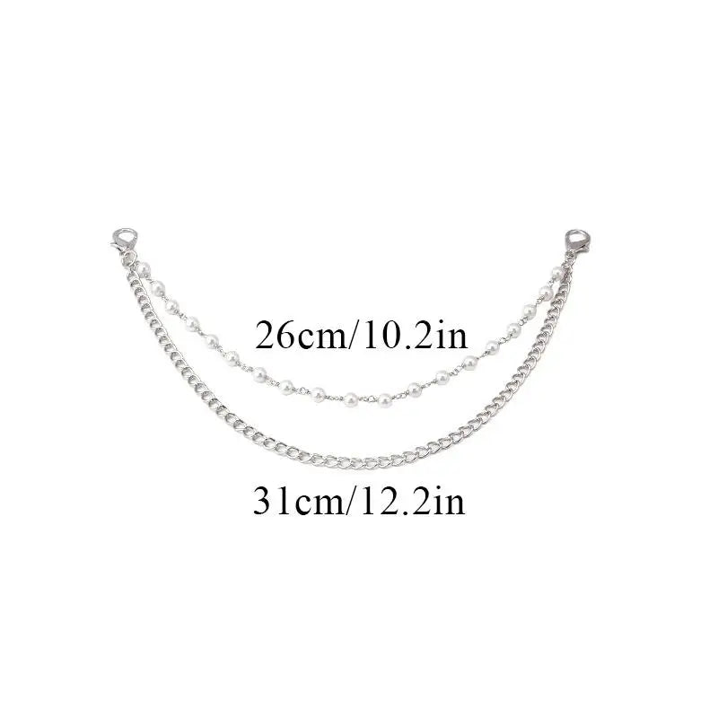 Silver chain accessory featuring a starfish charm and pearl beads, measuring 26cm/10.2in and 31cm/12.2in.