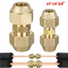 Set of brass copper pipe extension fittings with flare nuts and corresponding black pipe sections