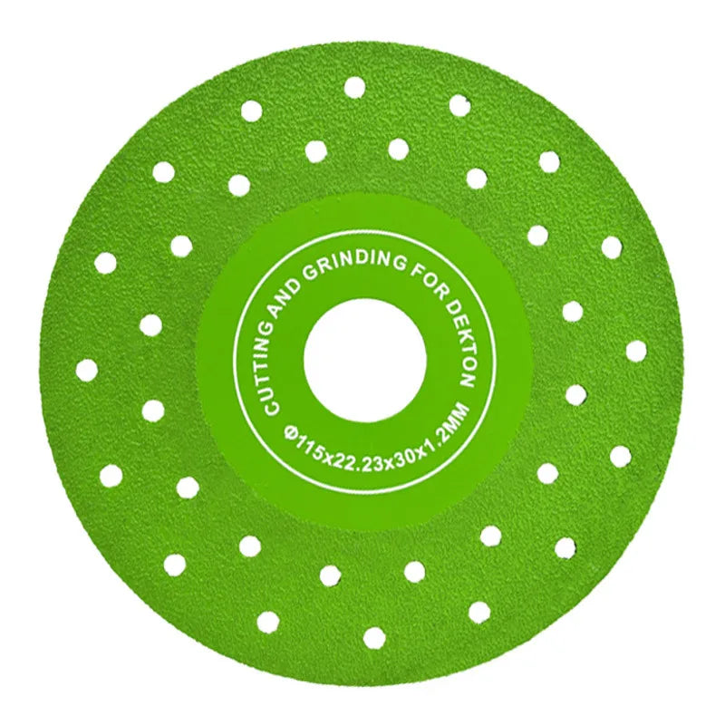 Green diamond glass and tile cutting disc with mounting holes for angle grinders