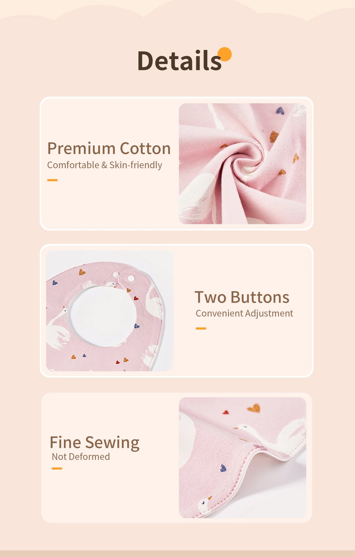 Soft Cotton Baby Bibs with Waterproof Backing (3-Layer, U-Shaped)