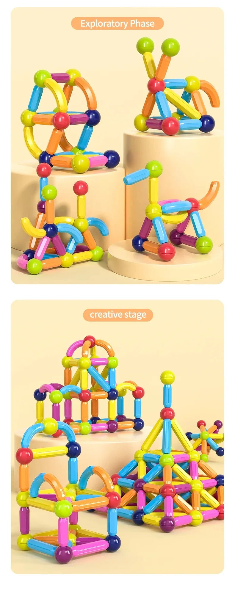 Magnetic Building Sticks and Balls Construction Set - 188 Pieces STEM Toy for Kids