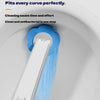 A wall-mounted disposable toilet brush is shown cleaning a surface with water in a white porcelain bowl.