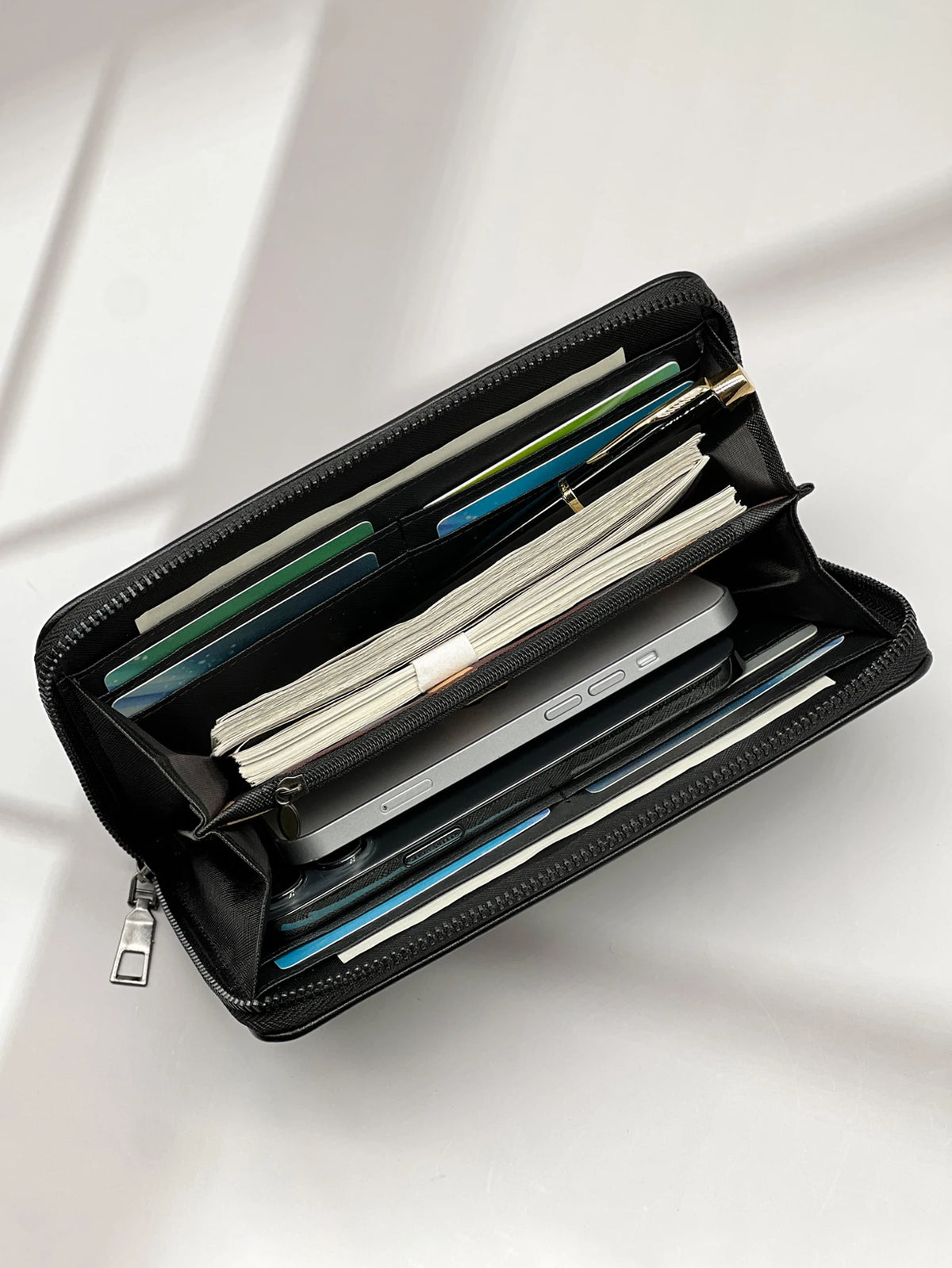 Classic Black Men's Leather Wallet with Phone Pocket