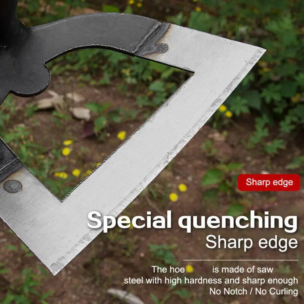 A close-up of a metal tool with a sharp edge showing special quenching and no notch or curling.