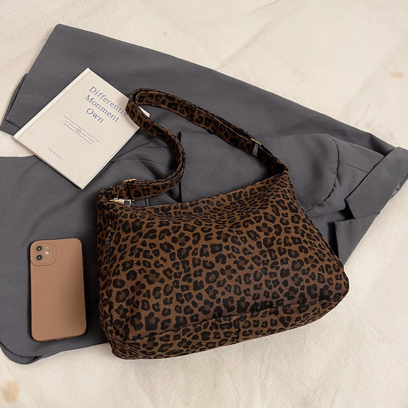 Leopardenmuster Canvas Umhängetasche