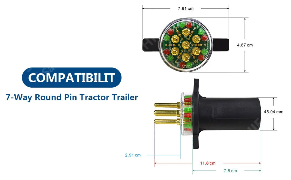 7-Way Round Pin Trailer Circuit Tester for Semi-Trucks