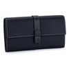 Black women's cowhide leather bi-fold wallet with card slots and coin pocket