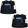 Classic black waist apron with three pockets featuring a blue accent and wooden tools.