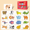 A set of wooden animal and vehicle puzzles packaged in a red box with Chinese text.