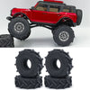 Red rubber mud terrain tires for Axial SCX24 and TRX4M vehicles