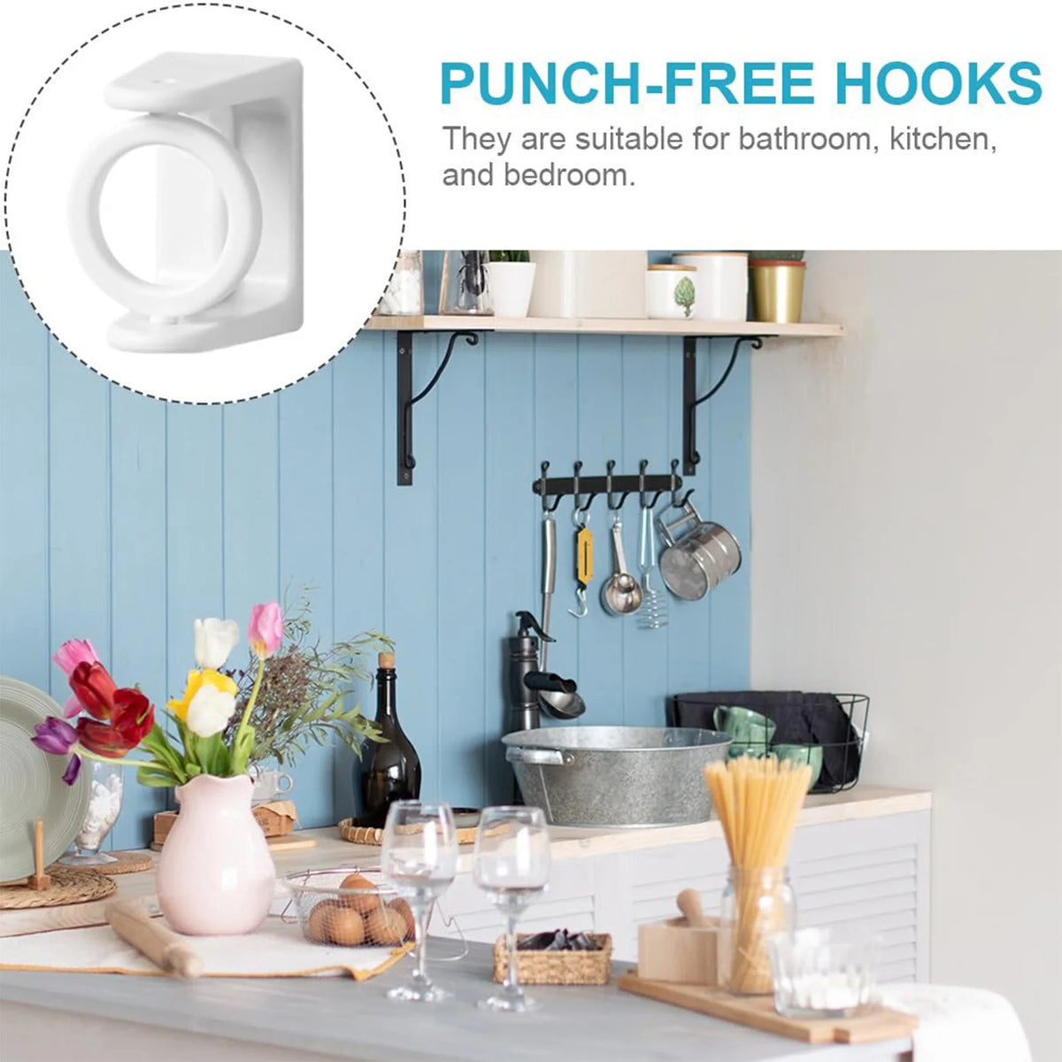 Self-Adhesive Curtain Rod Clamp Hooks – Punch-Free Wall Hanging Holders