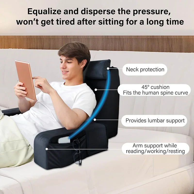 Ergonomic Back Support Pillow with Side Arms — Memory Foam Reading Cushion for Bed, Sofa & Office