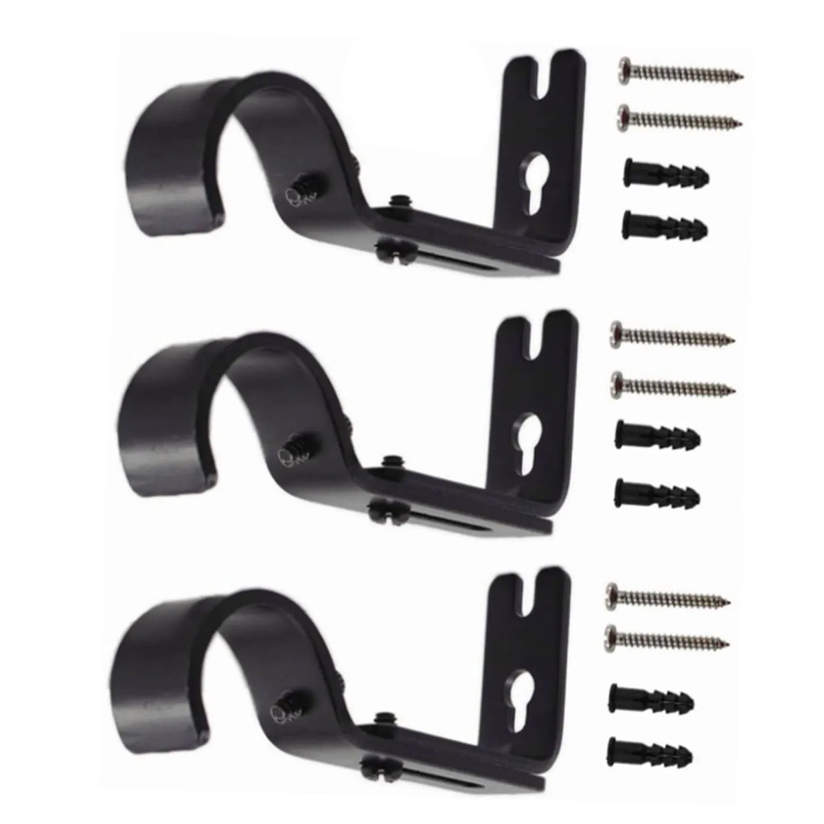 Set of 3 Adjustable Iron Curtain Rod Wall Brackets in Black