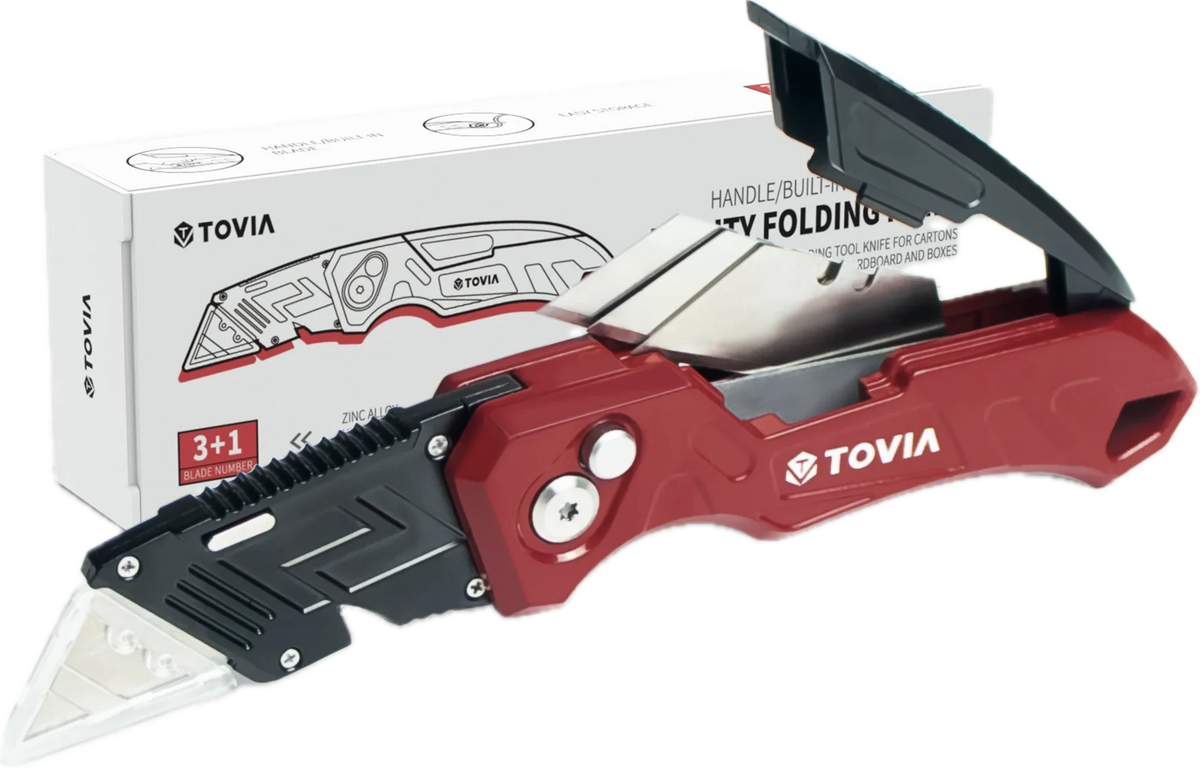 Folding Utility Knife with Built-In Blade Storage and Gut Hook