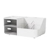 A white large capacity desk organizer featuring two transparent drawers for storage.