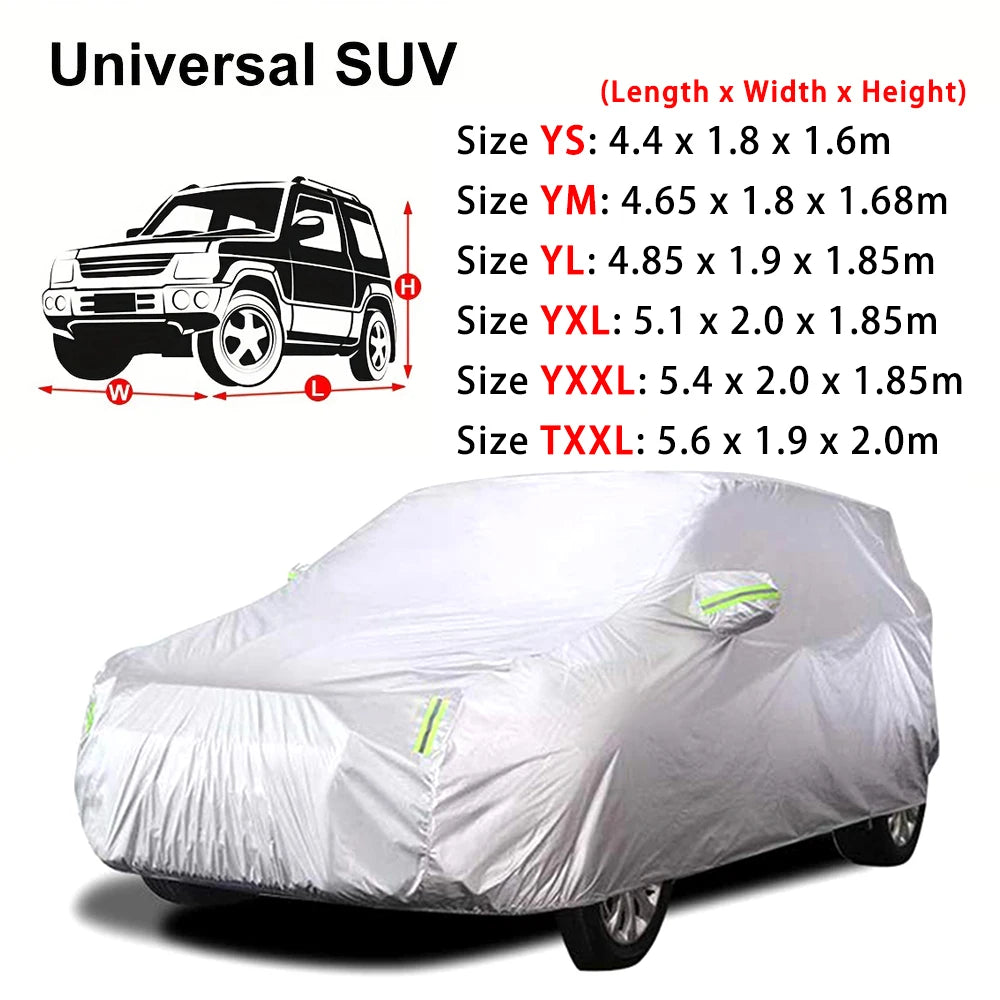 A white universal SUV car cover shown draped over a vehicle.