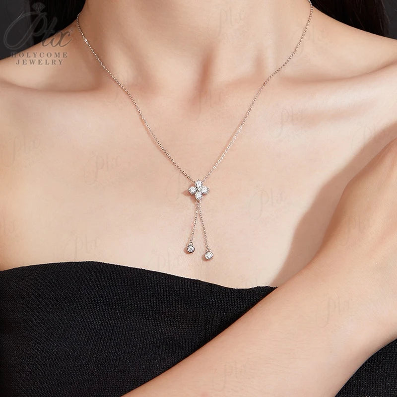 Elegant Clover Pendant Necklace with Lab-Created Gemstone