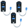 Three versions of a MELOTOUGH heavy-duty cordless drill holster with metal belt hook in black and blue.
