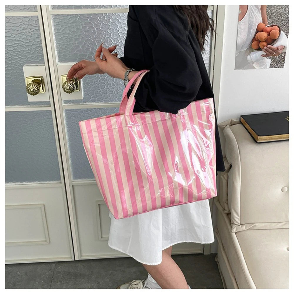 Striped PVC Waterproof Tote Bag for Everyday Use