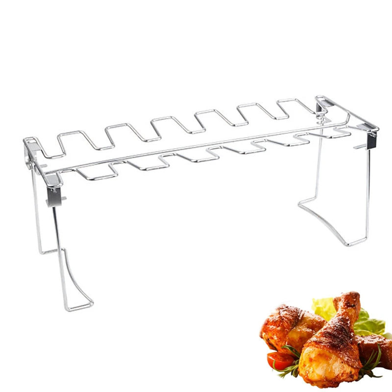 Stainless Steel 14-Slot BBQ Grill Rack for Chicken Drumsticks, Wings & More