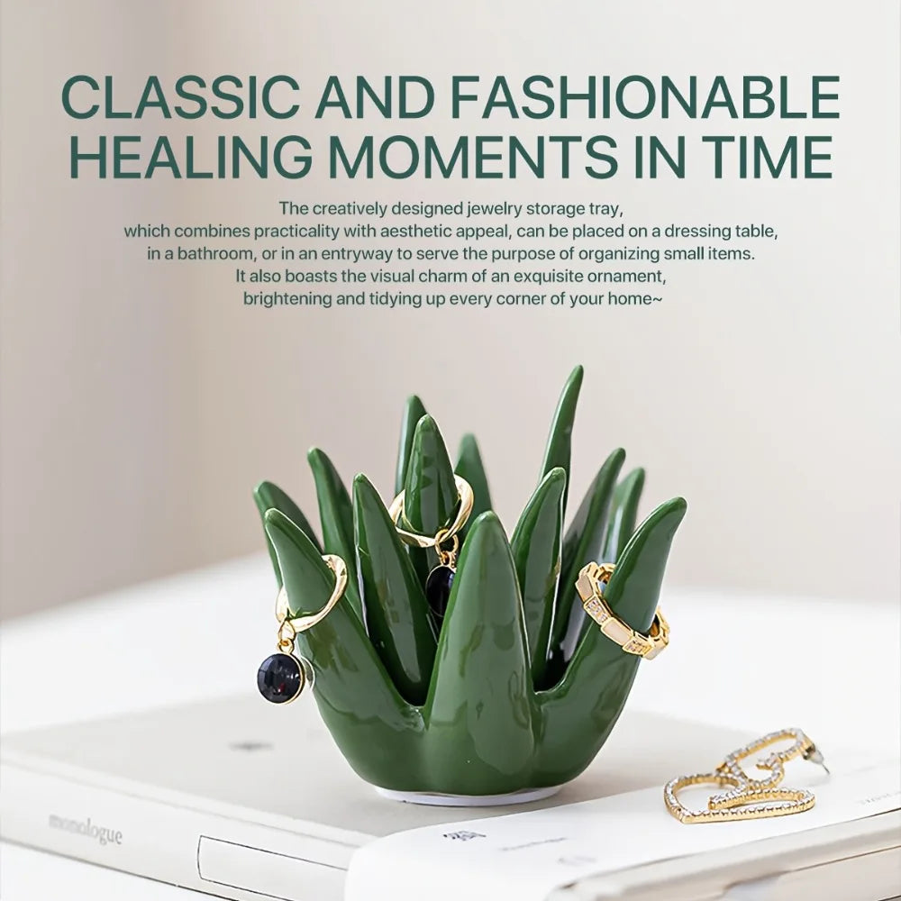 Ceramic Aloe Vera Jewelry Organizer with Ring Holder