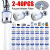 A set of faucet water filters including a main filter and multiple replaceable cartridges for purifying water.