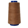 A spool of heavy-duty waterproof bonded polyester thread in a brown color with a blue core.