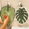 Leaf-Print Absorbent Hand Towel with Hanging Loop