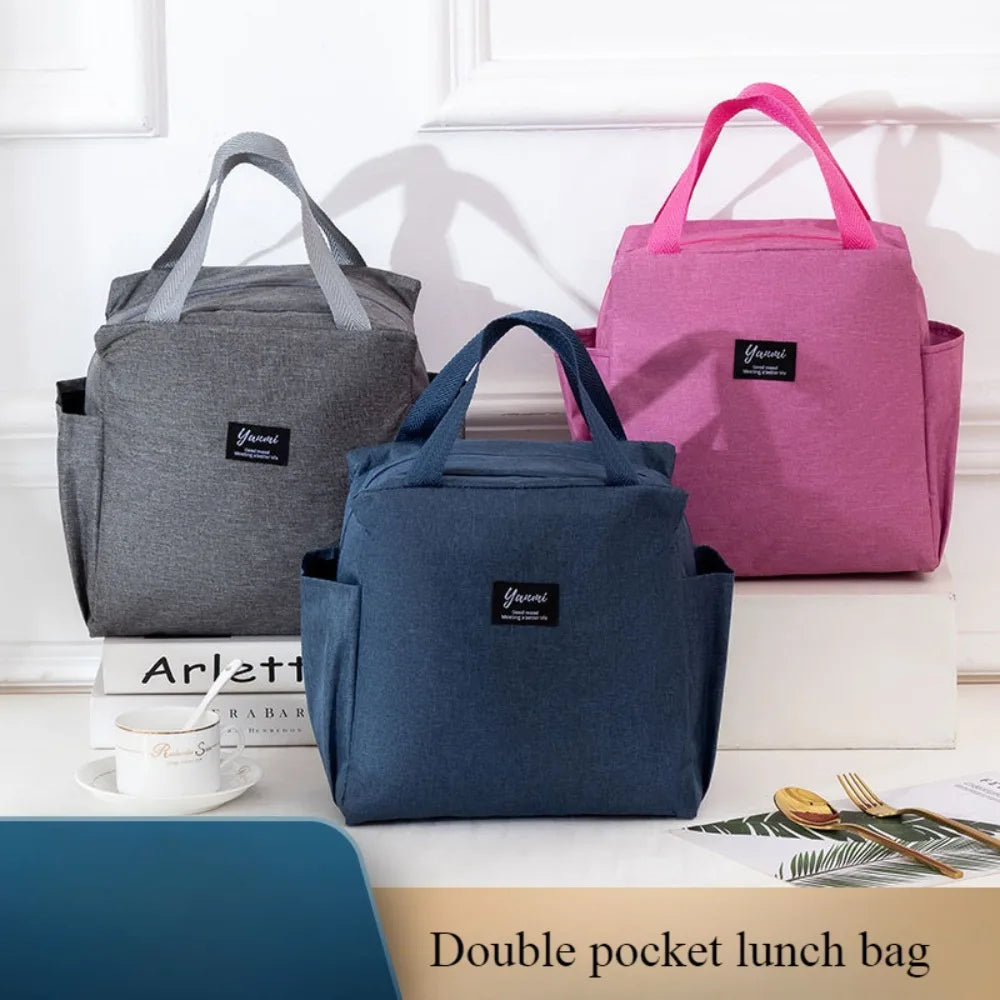 Insulated Canvas Lunch Bag with Double Pockets