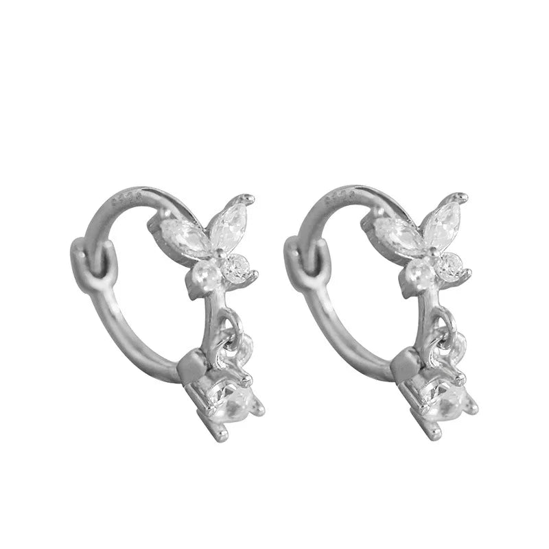 Sterling Silver Butterfly Zircon Stud Earrings