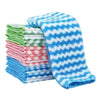 A stack of blue and white patterned microfiber kitchen cleaning cloths.