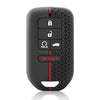 Black silicone car key case with three buttons for lock, unlock, and hold functions.