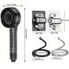 A black high-pressure handheld shower head with silicone nozzles and a flexible hose connector.